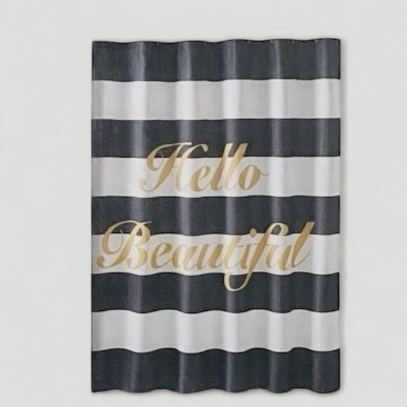 Interior Designs Other - Interiors By Design Fabric Shower Curtain “Hello Beautiful” Striped Black/White‎